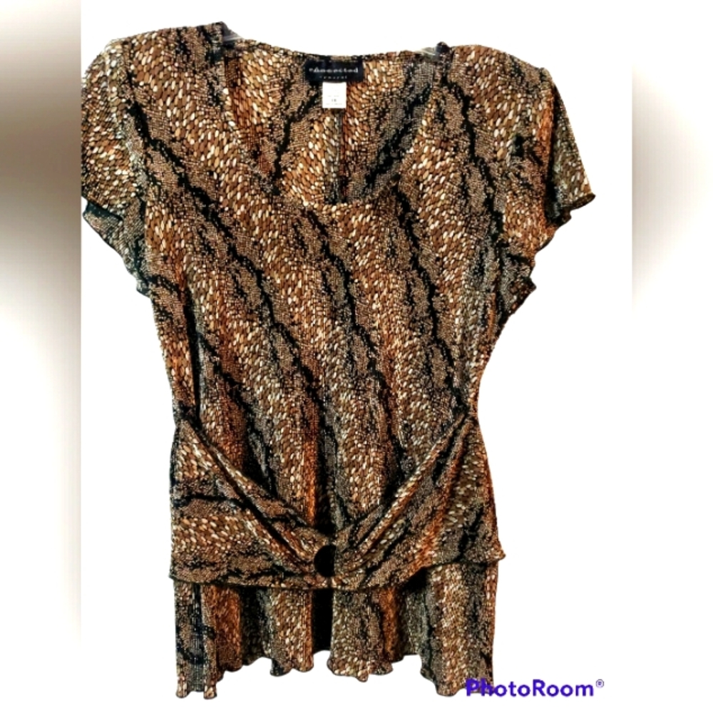 Black and Tan Snake Skin patterned blouse by Connected Apparel, Size 16